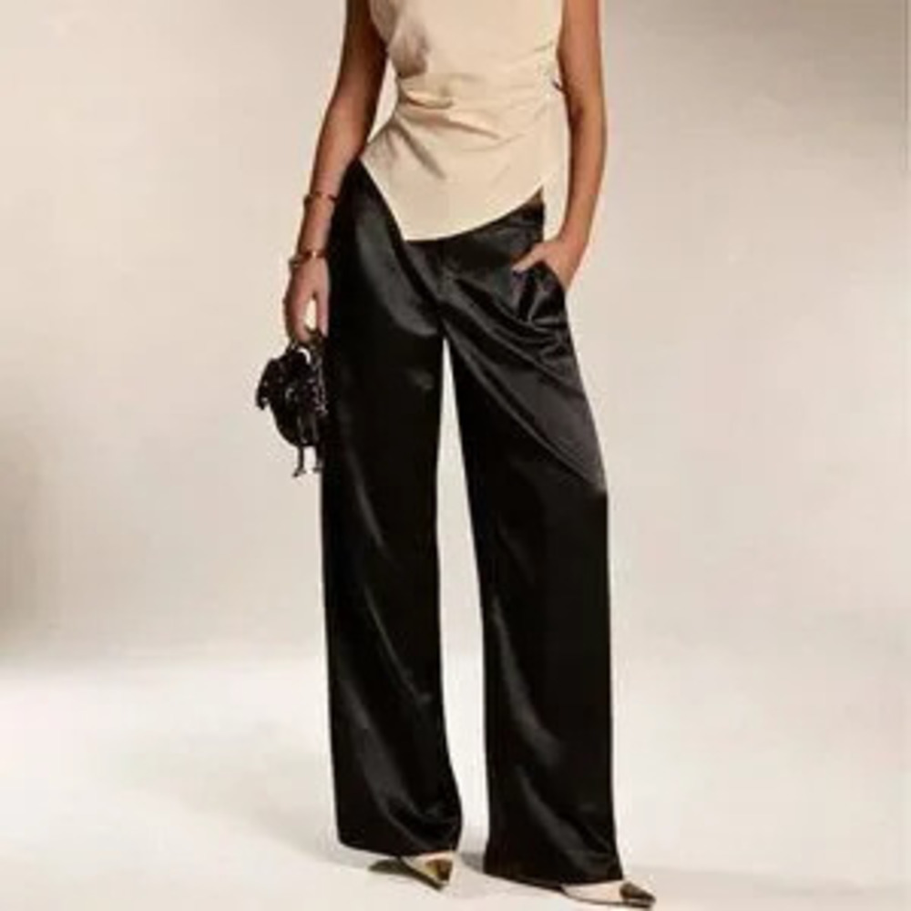ZARA Black Casual Women's Satin Silk Pants With Pockets